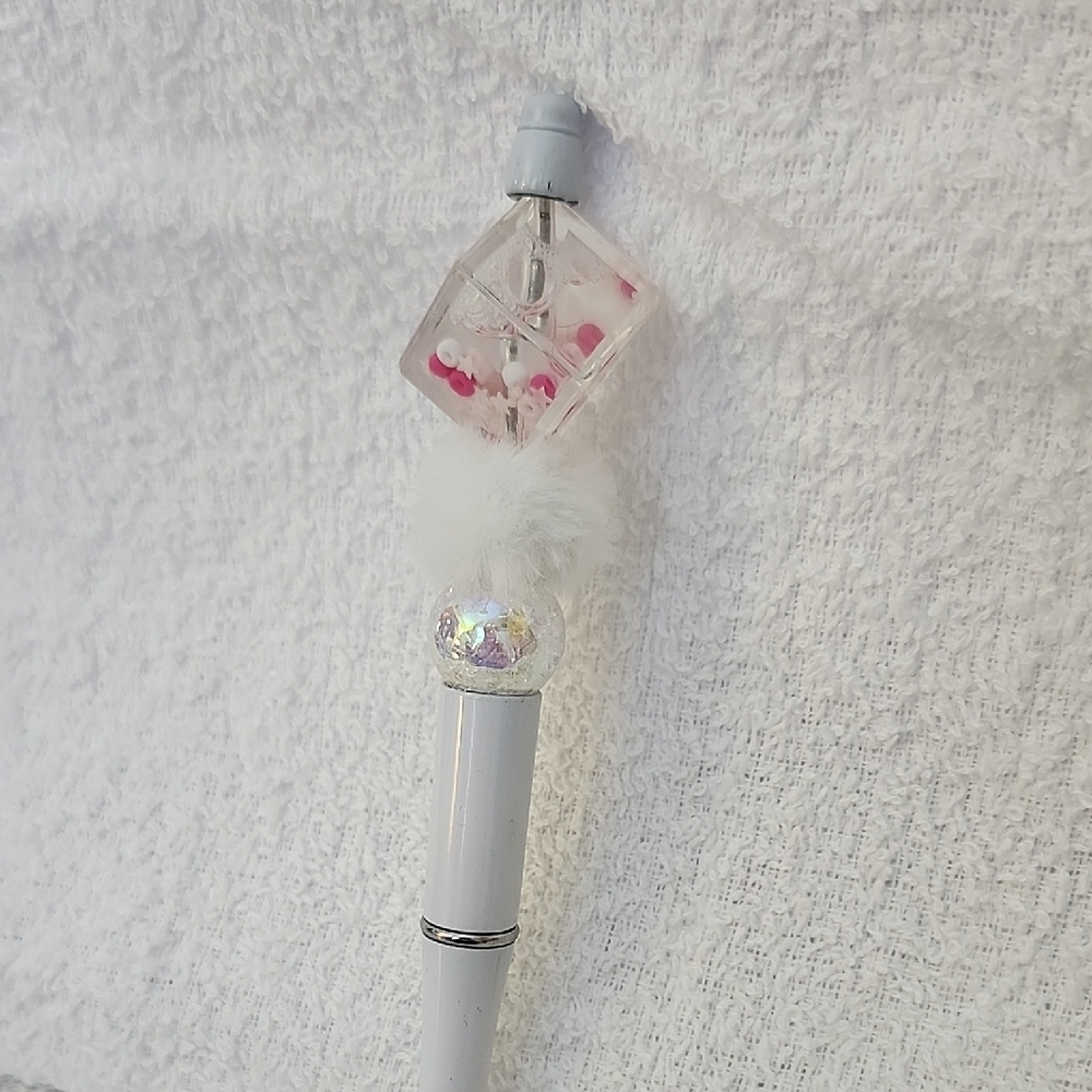 White and Pink Water Bead Decorative Pen